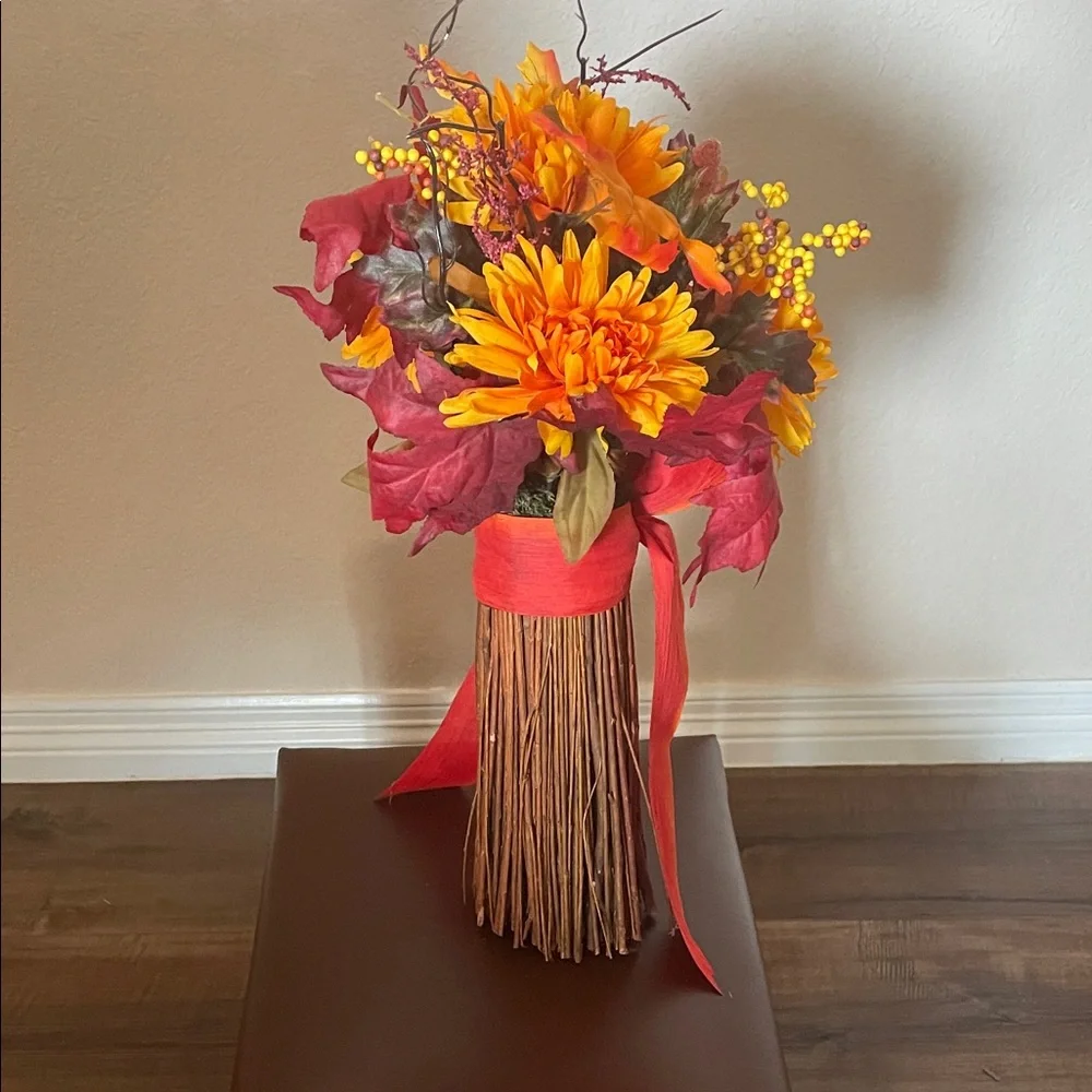 Autumn Floral Arrangement with Orange and Red Accents